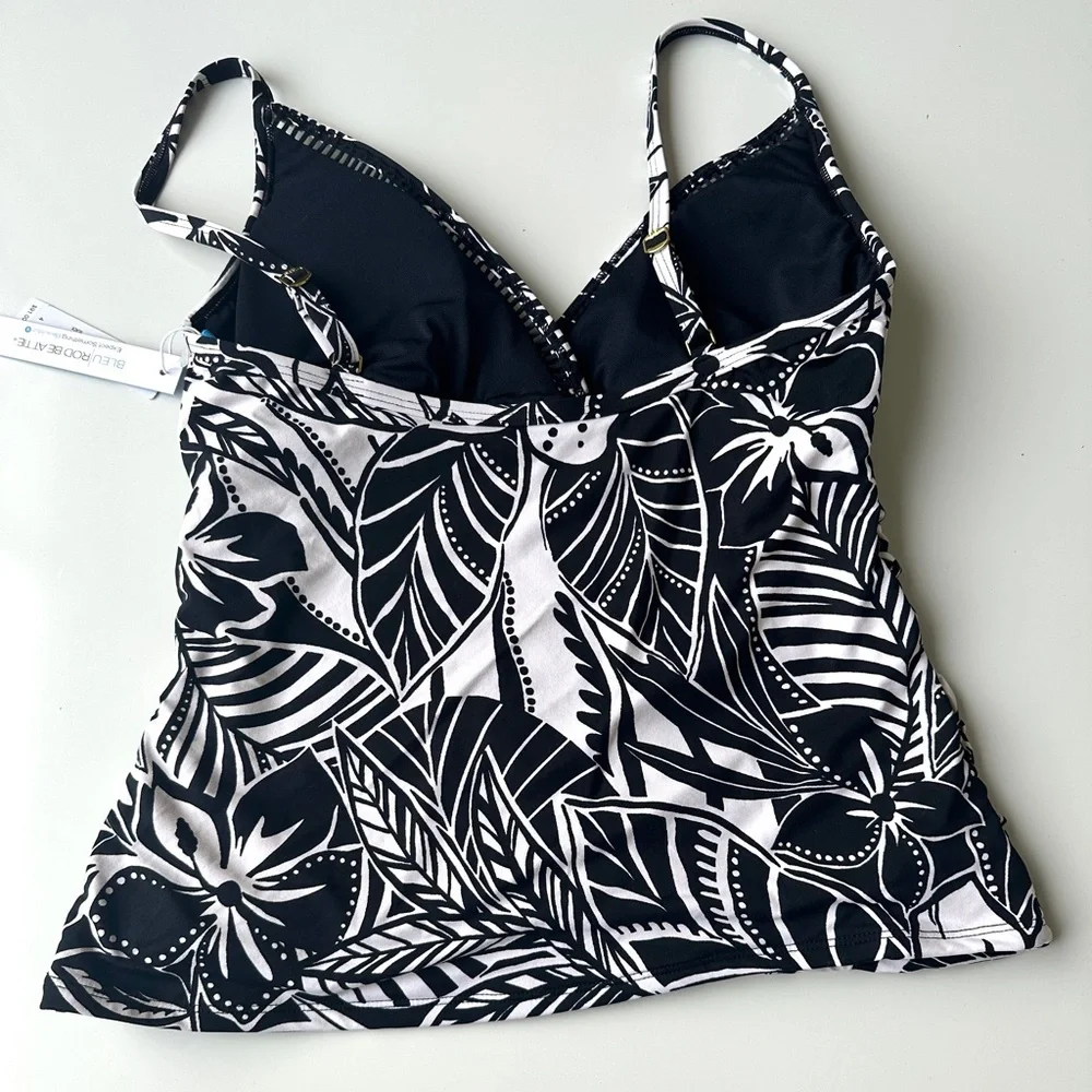 NWT Soma Bleu Rod Beattie Black White Floral Ciao Bella Tankini Swim Top Size 4 - Picture 3 of 8